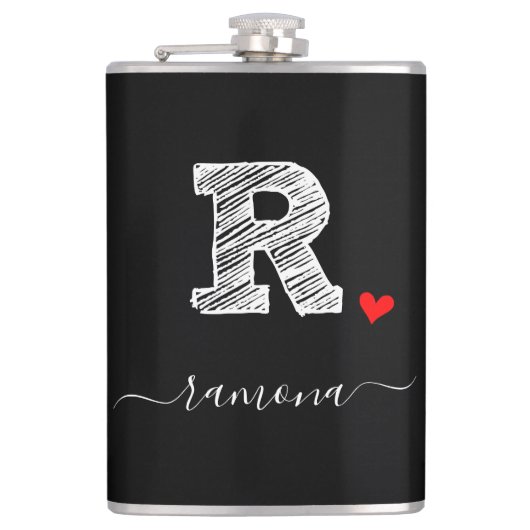 Retro Sketch Monogram Letter R, Flask Flachmann (Vorderseite)