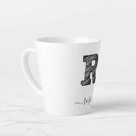 Retro Sketch Monogram Letter R, Latte Tasse (Linke Ecke)
