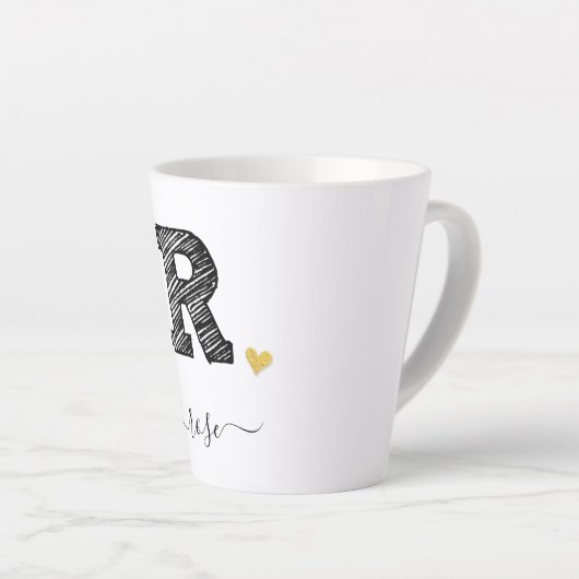 Retro Sketch Monogram Letter R, Latte Tasse (Rechte Ecke)