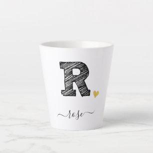 Retro Sketch Monogram Letter R, Latte Tasse