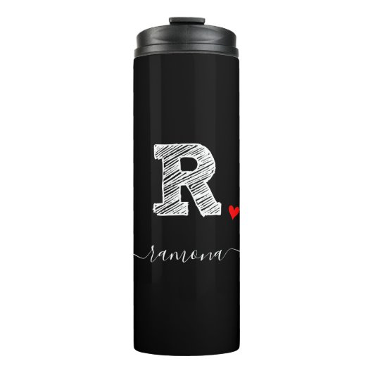 Retro Sketch Monogram Letter R, Thermal Tumbler Thermosbecher (Vorderseite)