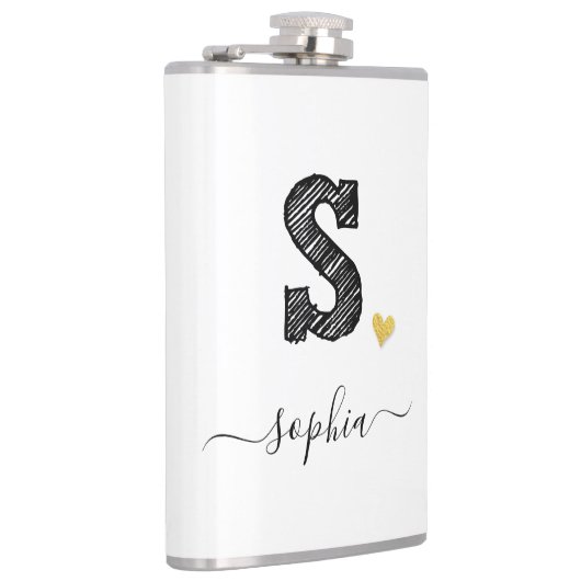 Retro Sketch Monogram Letter S, Flask Flachmann (Rechts)