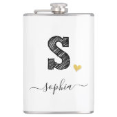 Retro Sketch Monogram Letter S, Flask Flachmann (Vorderseite)