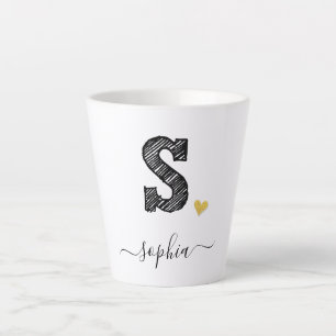 Retro Sketch Monogram Letter S, Latte Tasse