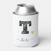 Retro Sketch Monogram Letter T, Can Cooler Dosenkühler (Kanne Vorderseite)