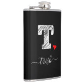 Retro Sketch Monogram Letter T, Flask Flachmann (Rechts)