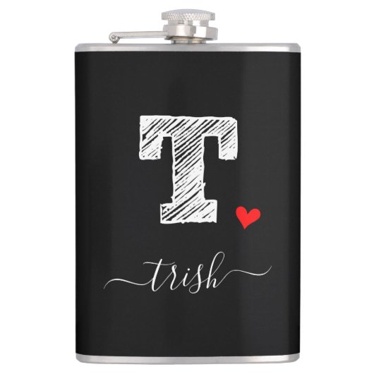 Retro Sketch Monogram Letter T, Flask Flachmann (Vorderseite)