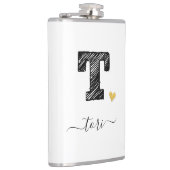 Retro Sketch Monogram Letter T, Flask Flachmann (Rechts)