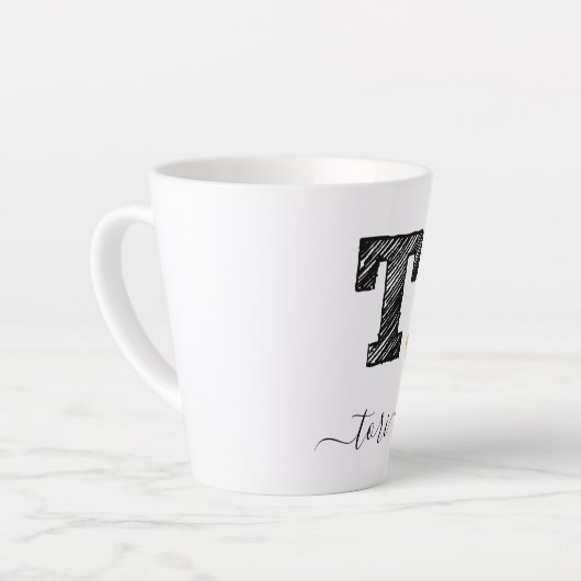Retro Sketch Monogram Letter T, Latte Tasse (Linke Ecke)