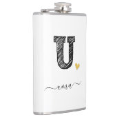 Retro Sketch Monogram Letter U, Flask Flachmann (Rechts)