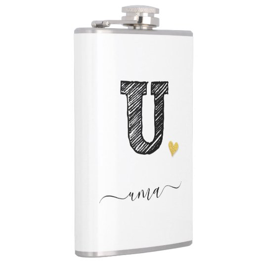 Retro Sketch Monogram Letter U, Flask Flachmann (Rechts)