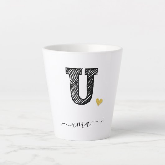 Retro Sketch Monogram Letter U, Latte Tasse (Vorderseite)