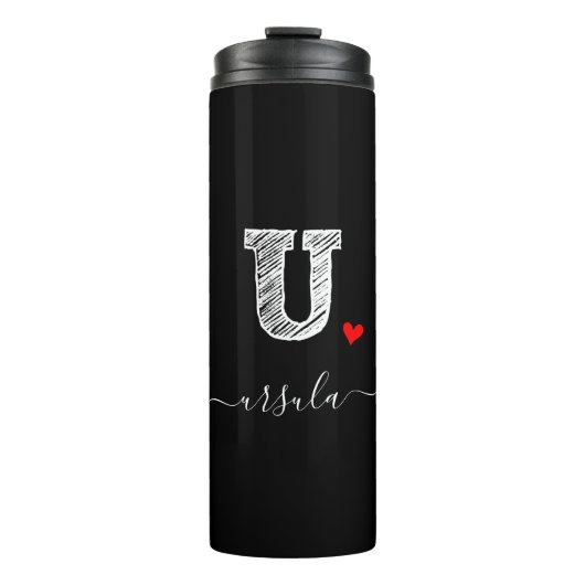 Retro Sketch Monogram Letter U, Thermal Tumbler Thermosbecher (Vorderseite)