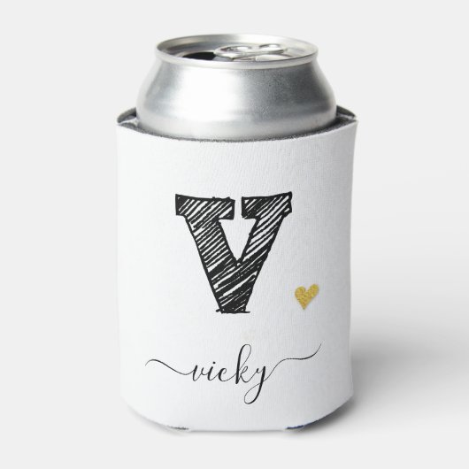 Retro Sketch Monogram Letter V, Can Cooler Dosenkühler (Kanne Vorderseite)
