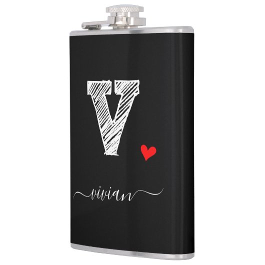 Retro Sketch Monogram Letter V, Flask Flachmann (Links)