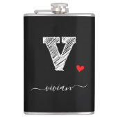 Retro Sketch Monogram Letter V, Flask Flachmann (Vorderseite)