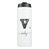 Retro Sketch Monogram Letter V, Thermal Tumbler Thermosbecher (Vorderseite)