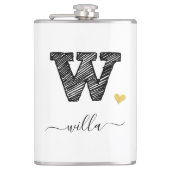 Retro Sketch Monogram Letter W, Flask Flachmann (Vorderseite)