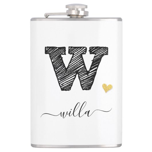 Retro Sketch Monogram Letter W, Flask Flachmann (Vorderseite)