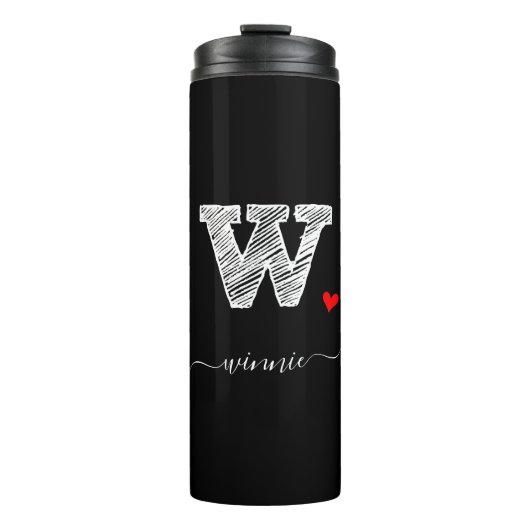 Retro Sketch Monogram Letter W, Thermal Tumbler Thermosbecher (Vorderseite)