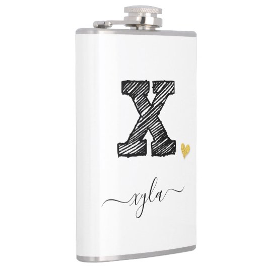 Retro Sketch Monogram Letter X, Flask Flachmann (Rechts)