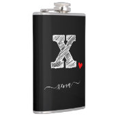 Retro Sketch Monogram Letter X, Flask Flachmann (Rechts)