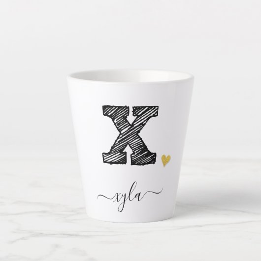 Retro Sketch Monogram Letter X, Latte Tasse (Vorderseite)
