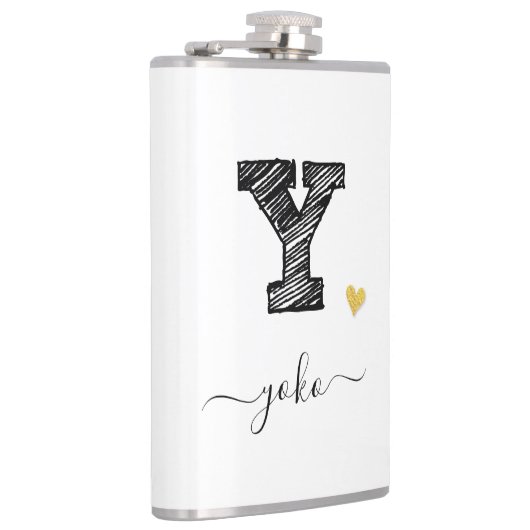 Retro Sketch Monogram Letter Y, Flask Flachmann (Rechts)