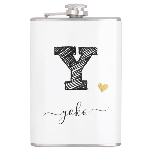 Retro Sketch Monogram Letter Y, Flask Flachmann (Vorderseite)