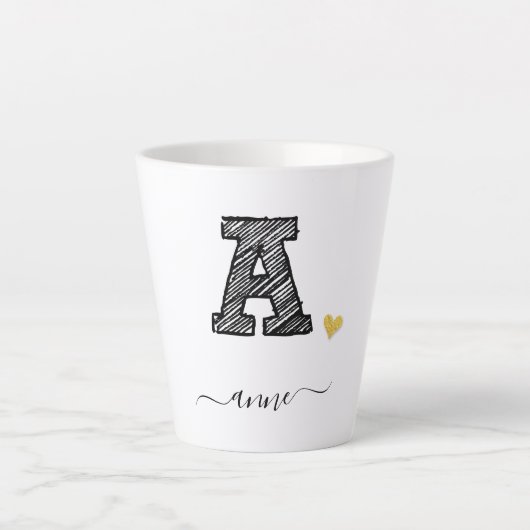 Retro Sketch Monogramm Letter A, Latte Tasse (Vorderseite)