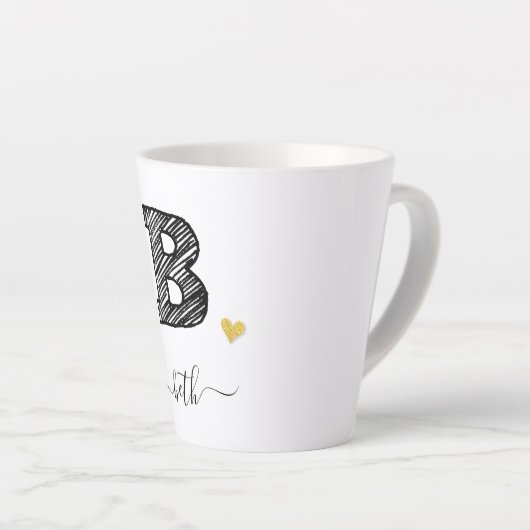 Retro Sketch Monogramm Letter B, Latte Tasse (Rechte Ecke)