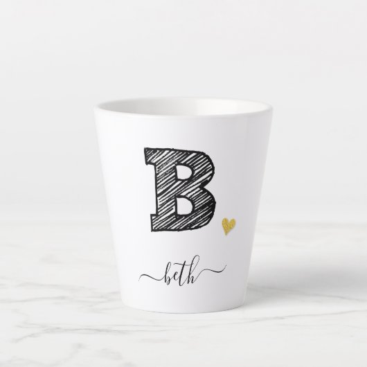 Retro Sketch Monogramm Letter B, Latte Tasse (Vorderseite)