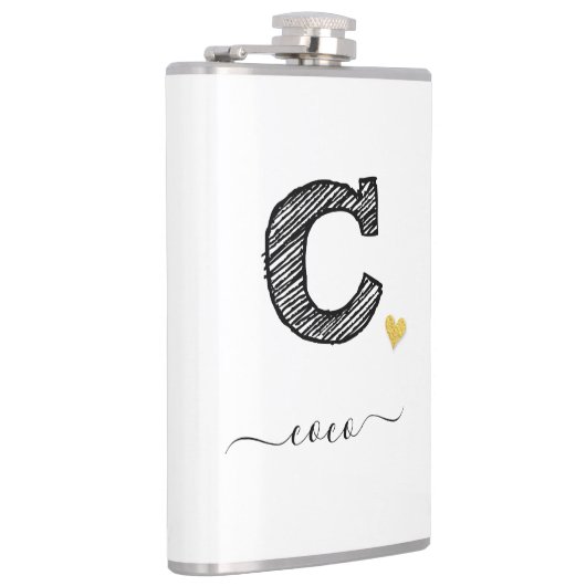 Retro Sketch Monogramm Letter C, Flask Flachmann (Rechts)