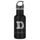 Retro Sketch Monogramm Letter D, Wasserflasche (Vorderseite)