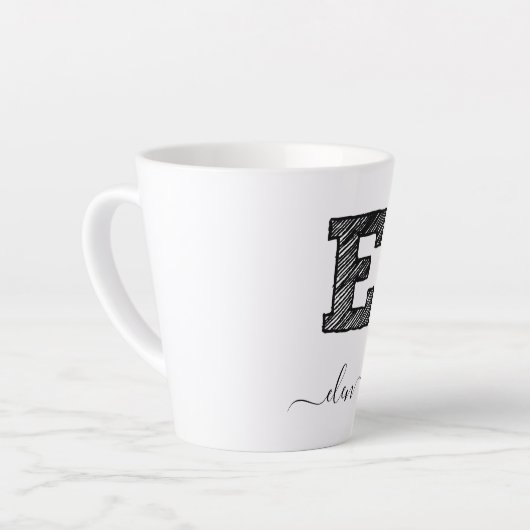 Retro Sketch Monogramm Letter E, Latte Tasse (Linke Ecke)
