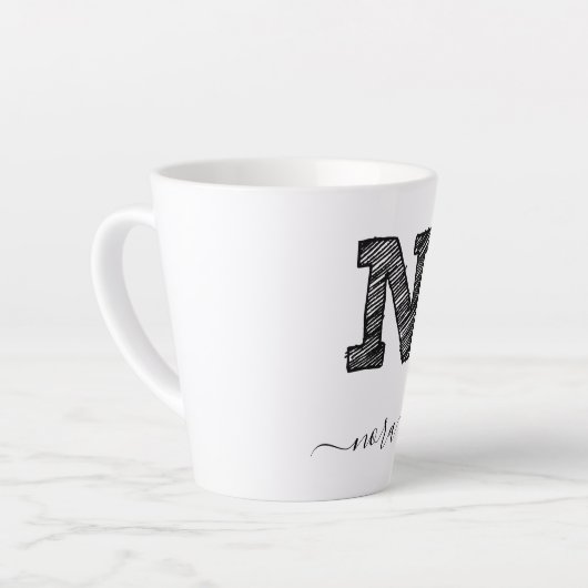 Retro Sketch Monogramm Letter N, Latte Tasse (Linke Ecke)
