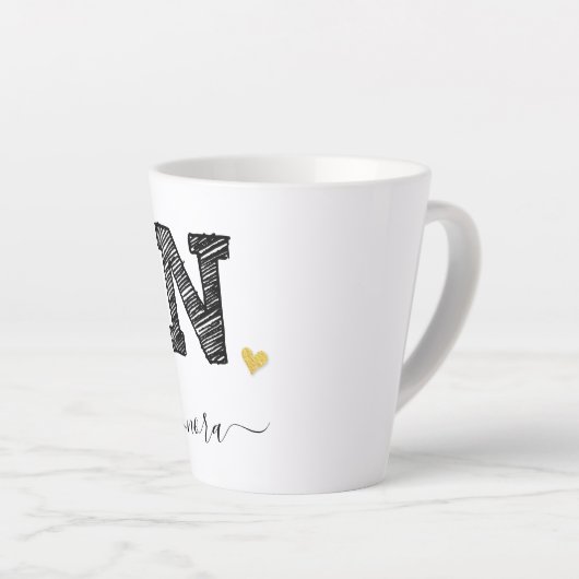 Retro Sketch Monogramm Letter N, Latte Tasse (Rechte Ecke)