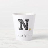 Retro Sketch Monogramm Letter N, Latte Tasse (Vorderseite)