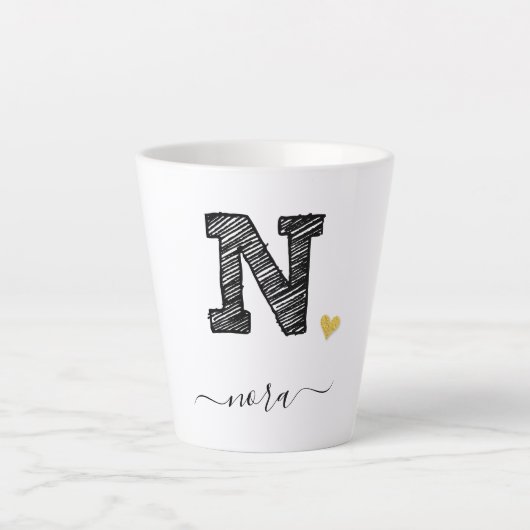 Retro Sketch Monogramm Letter N, Latte Tasse (Vorderseite)