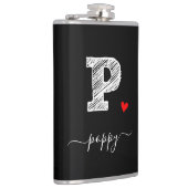 Retro Sketch Monogramm Letter P, Flasche Flachmann (Rechts)