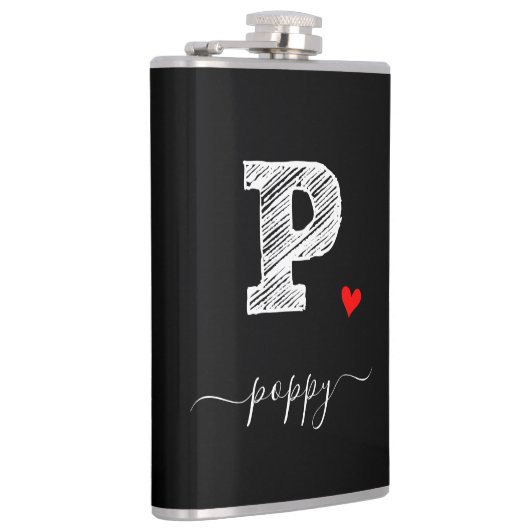Retro Sketch Monogramm Letter P, Flasche Flachmann (Rechts)