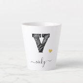 Retro Sketch Monogramm Letter V, Latte Tasse (Vorderseite)