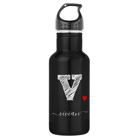 Retro Sketch Monogramm Letter V, Wasserflasche (Vorderseite)