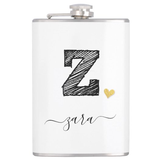 Retro Sketch Monogramm Letter Z, Flasche Flachmann (Vorderseite)