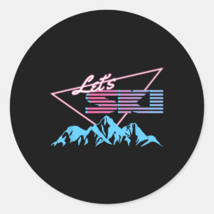 Retro-Ski-Berge 80er-Ski-Resort Vintage-Ski Runder Aufkleber
