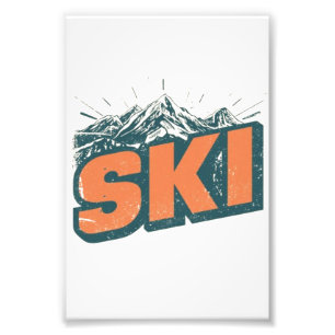 Retro Ski Club   Vintage 80er Skilift-Illustration Fotodruck