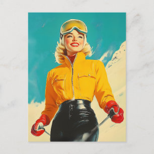 Retro-Ski-Glamour Vintage-Winter-Abenteuer Postkarte