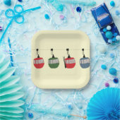 Retro Ski Gondola Lift Skifahrer Creme Pappteller (Party)