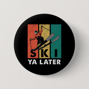 Retro Ski Ja Später Vintage Skifahrer Skisportler Button