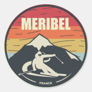 Retro Ski Meribel Frankreich Ski Runder Aufkleber